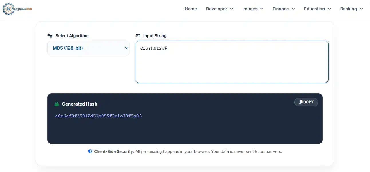 Cryptographic Hashing Process